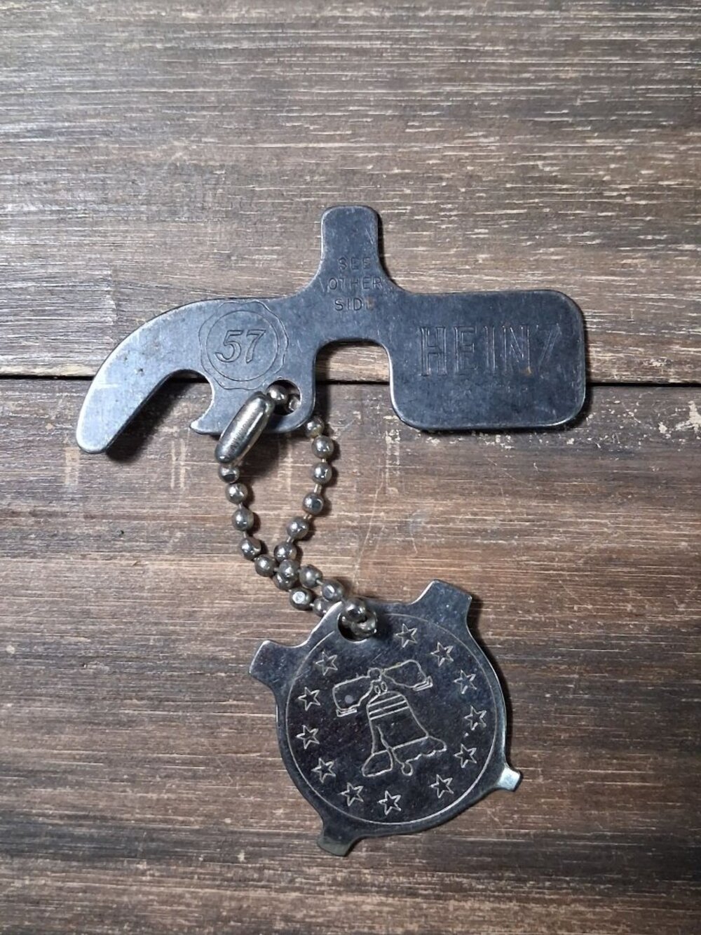 Vtg Heinz 57 Service Book Store Liberty Bell Multitools Ball Chain Silver Tone